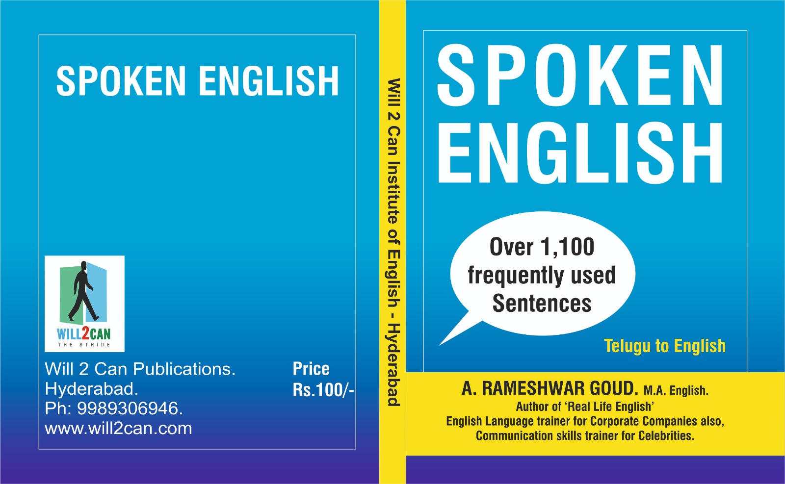 Spoken English pocket size book - over 1,100 frequently used sentences, Telugu to English, by A. Rameshwar Goud